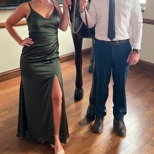 Revelry - Rory Satin Dress  - Deep Olive Size 4